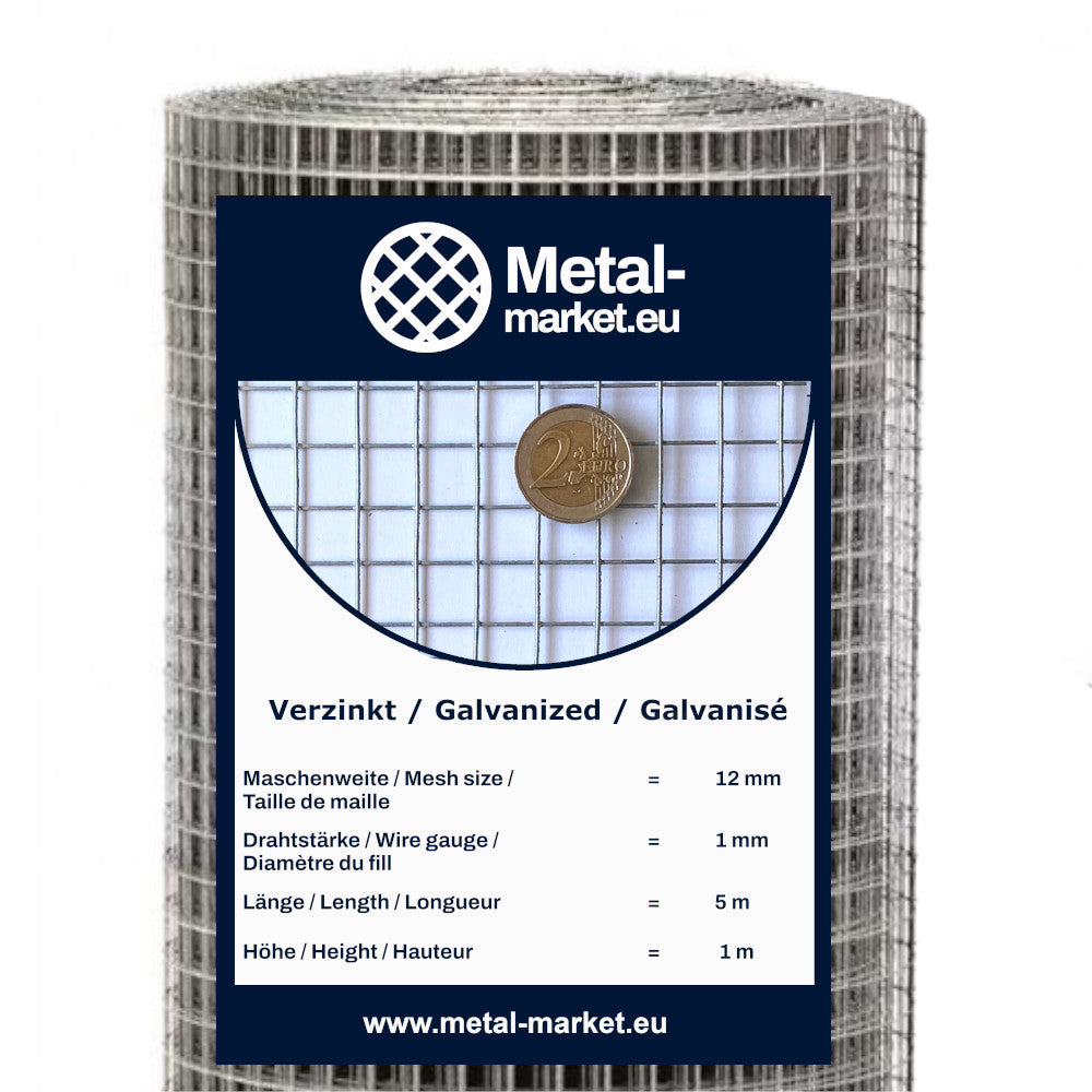 Rouleau de treillis soudé galvanisé, maillage 12,7 x 12,7 mm, épaisseur du fil 1 mm