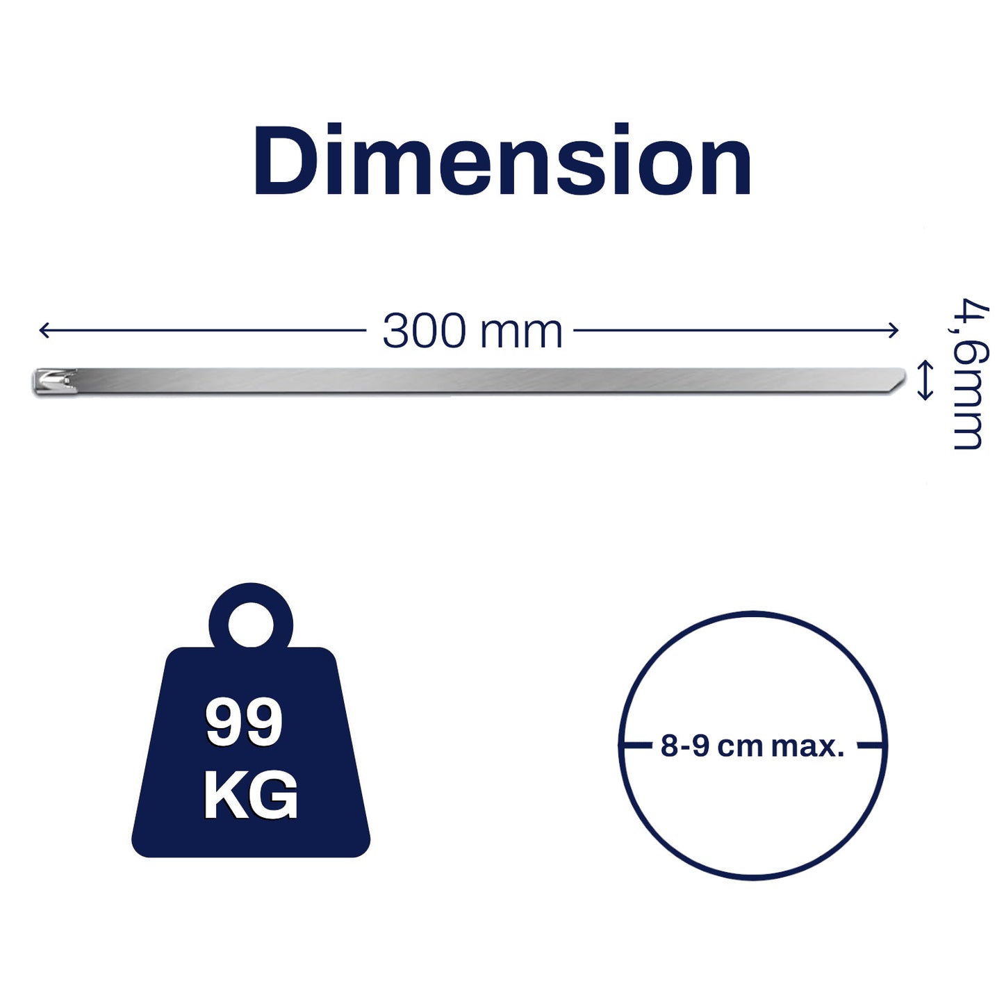 20 colliers de serrage en acier inoxydable 4,6 x 300 mm avec mécanisme de verrouillage