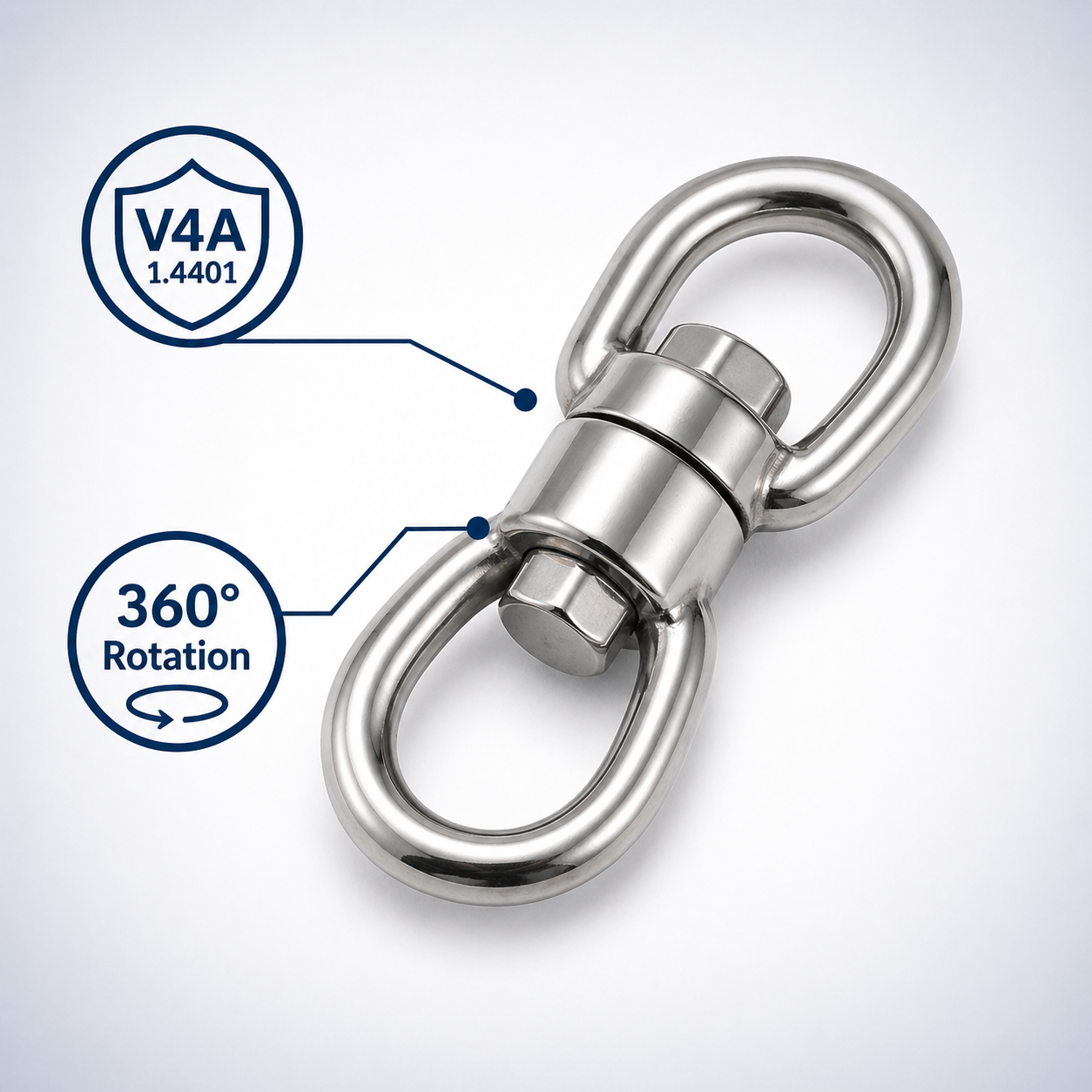 Émerillon en acier inoxydable V4A 1.4401 œil–œil