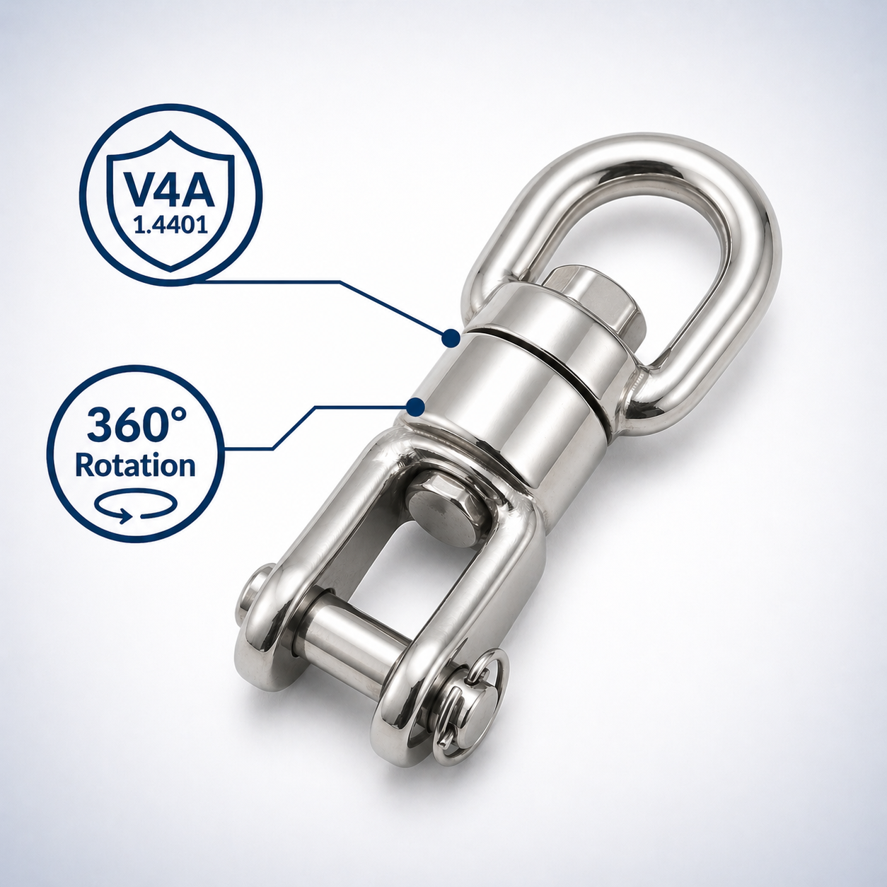 Émerillon en acier inoxydable V4A 1.4401 œil–chape