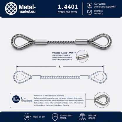 Edelstahl Drahtseil nach Maß (1.4401 V4A) – Kausche & Kausche – Ø 1–10 mm – konfigurierbar