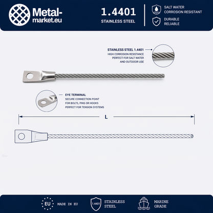 Edelstahl Drahtseil nach Maß (1.4401 V4A) – Öse & Lose – Ø 1–10 mm – konfigurierbar