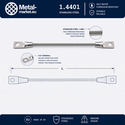 Edelstahl Drahtseil nach Maß (1.4401 V4A) – Öse & Öse – Ø 1–10 mm – konfigurierbar