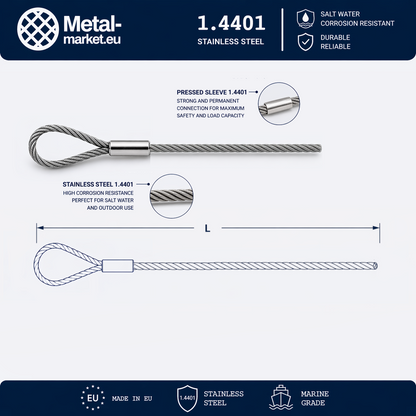 Edelstahl Drahtseil nach Maß (1.4401 V4A) – Schlaufe & Lose – Ø 1–10 mm – konfigurierbar