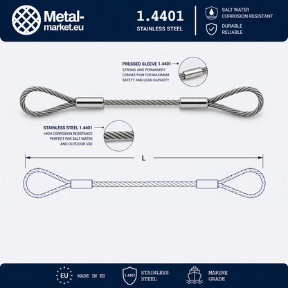 Edelstahl Drahtseil nach Maß (1.4401 V4A) – Schlaufe & Schlaufe – Ø 1–10 mm – konfigurierbar