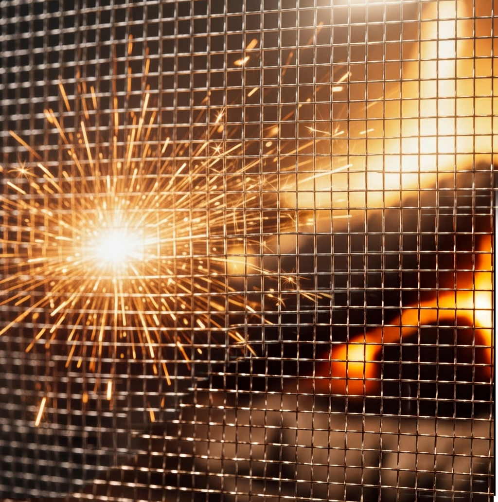 Toile métallique pour protection contre les étincelles, maille 2,5 mm, diamètre du fil 1 mm, acier inoxydable V2A 1.4301