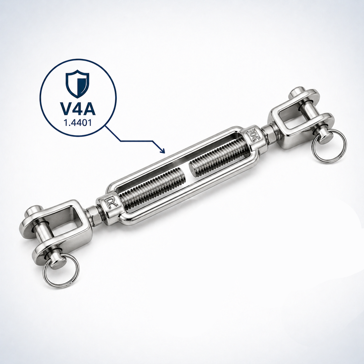 Tendeur à chapes DIN 1480 acier inoxydable V4A 1.4401 chape–chape