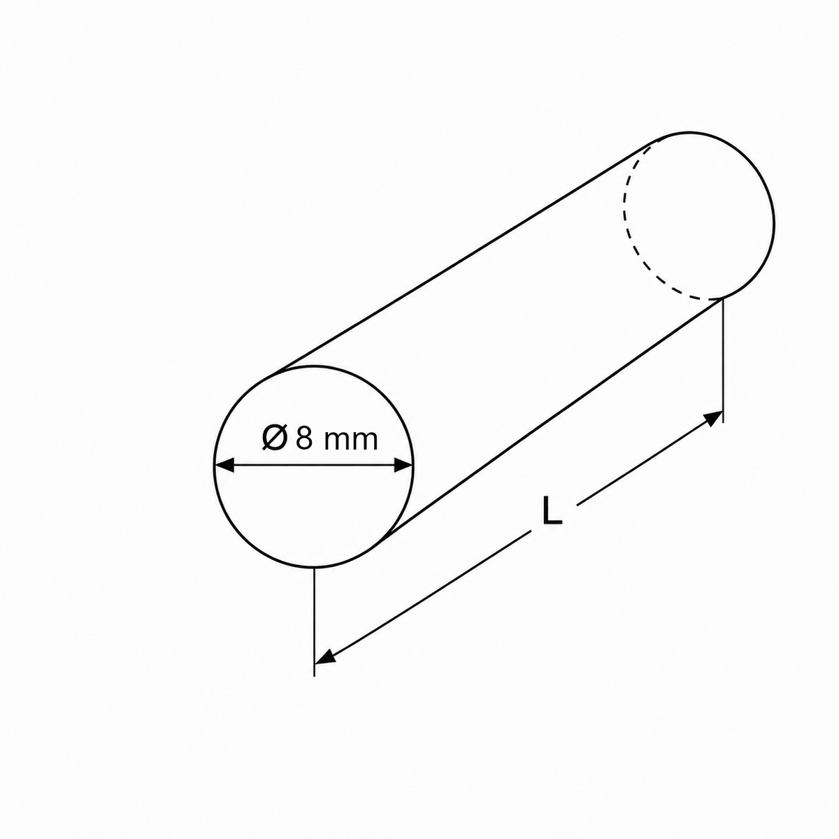Edelstahl Rundstangen ø 8mm V2A 1.4301 AISI 304, warmgewalzt & poliert glänzend, Rundstab, Zuschnitt nach Maß